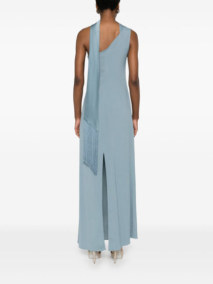 Taller Marmo Pre Caroline One-Shoulder Long Crepe Dress Clear Blue