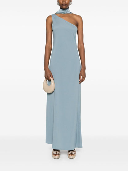 Taller Marmo Pre Caroline One-Shoulder Long Crepe Dress Clear Blue
