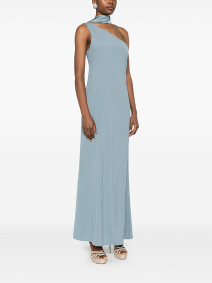 Taller Marmo Pre Caroline One-Shoulder Long Crepe Dress Clear Blue