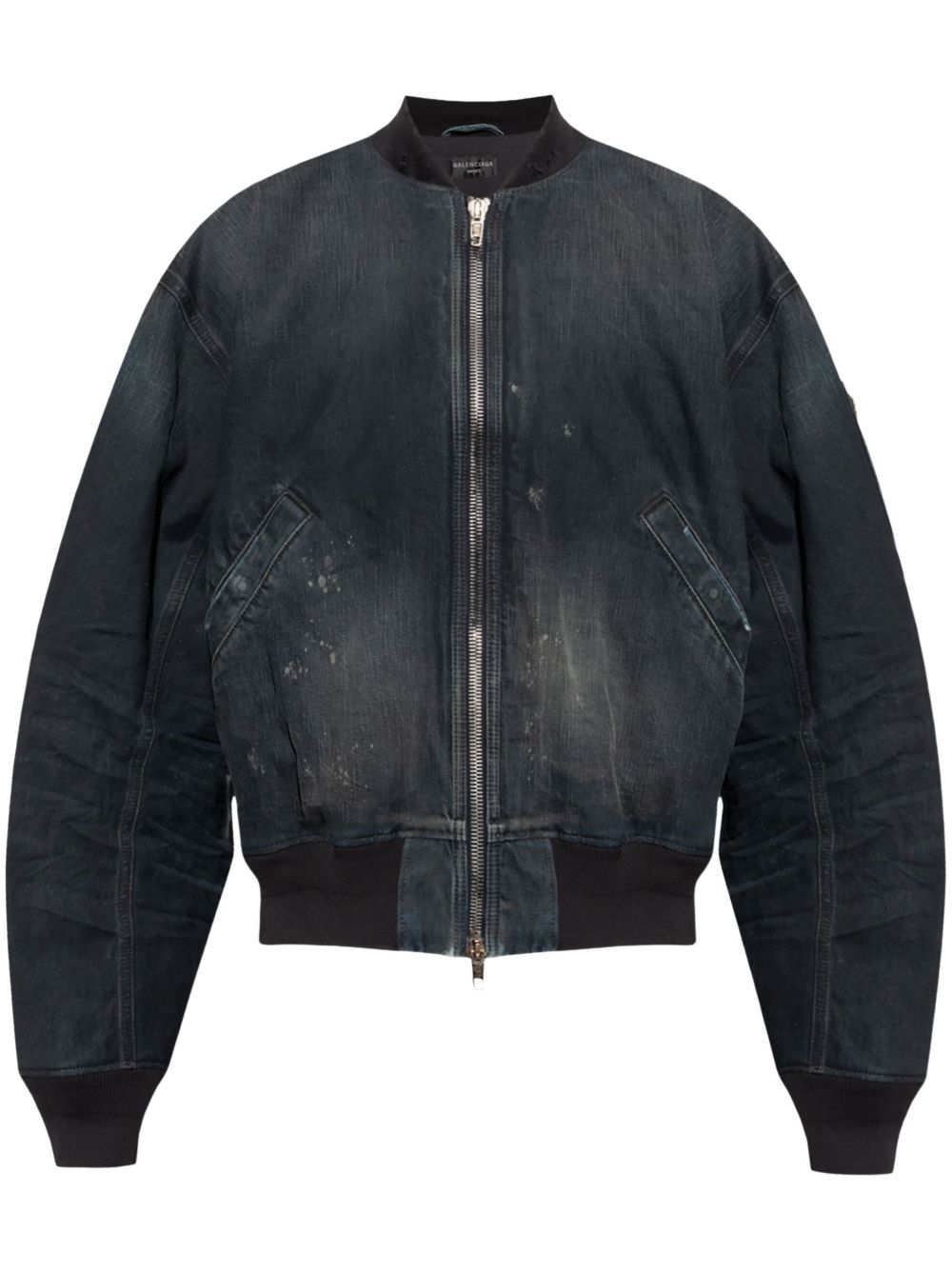 Balenciaga Denim Bomber Jacket with Zip Detailing Black