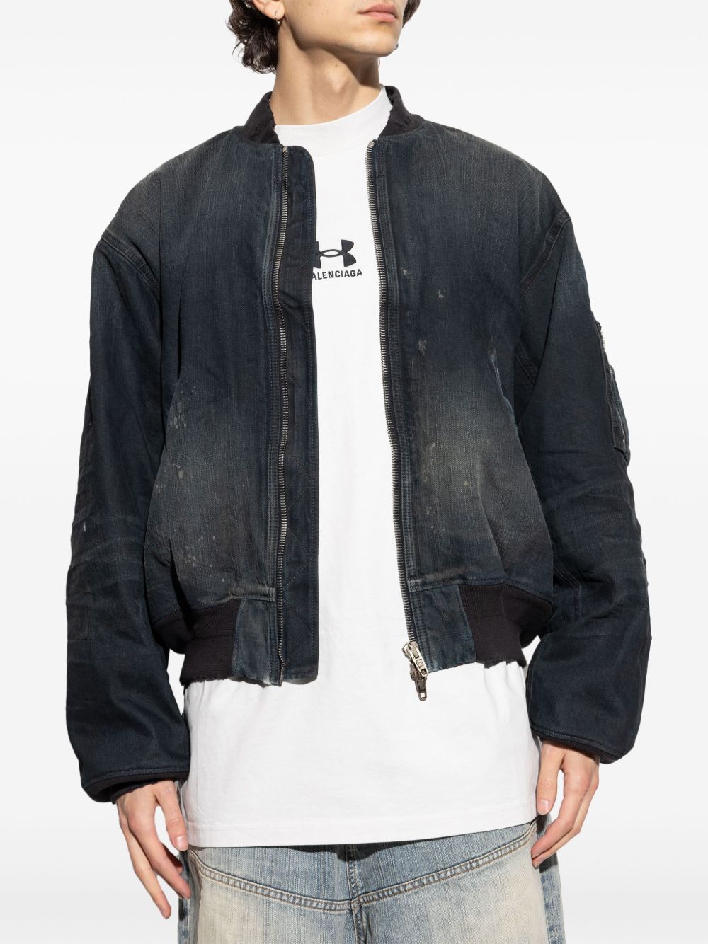 Balenciaga Denim Bomber Jacket with Zip Detailing Black