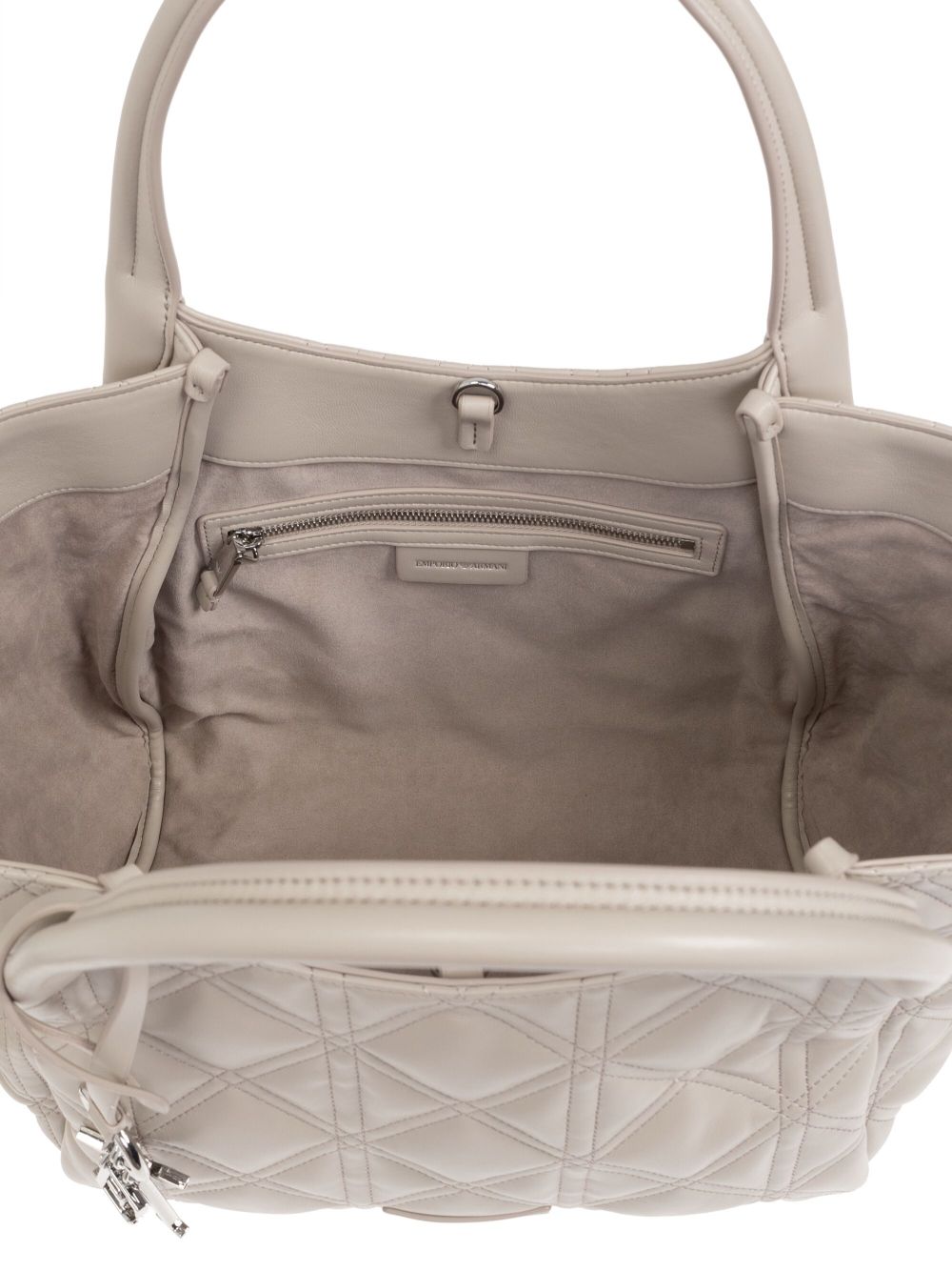 Emporio Armani Faux Leather Quilted Tote Bag Beige