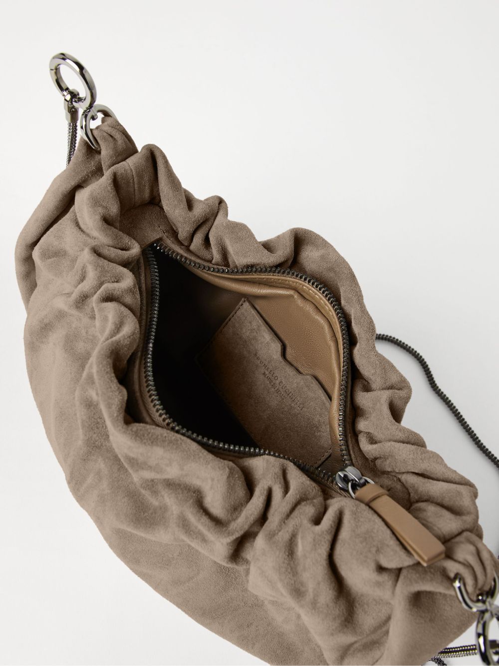 Brunello Cucinelli Suede Brioche Hobo Bag Dove Grey