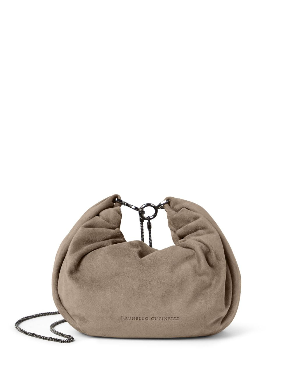 Brunello Cucinelli Suede Brioche Hobo Bag Dove Grey