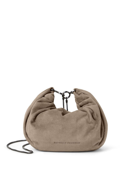 Brunello Cucinelli Suede Brioche Hobo Bag Dove Grey