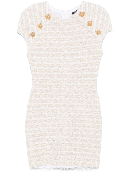 Balmain Short Tweed Mini Dress in White