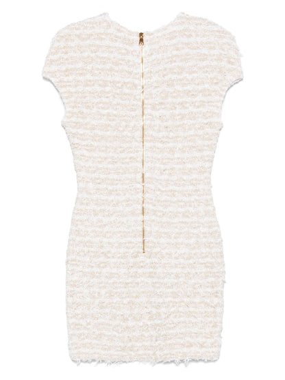 Balmain Short Tweed Mini Dress in White