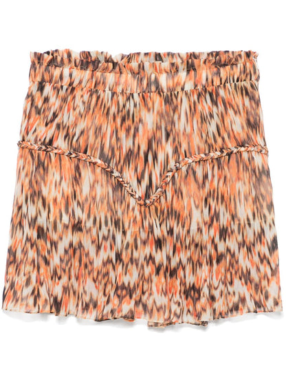 Isabel Marant Abstract Print Georgette Crepe Paperbag Mini Skirt Orange