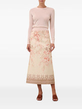 Zimmermann Illuminate Linen Graphic Pencil Midi Skirt Coral Pink White