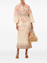 Zimmermann Illuminate Linen Graphic Pencil Midi Skirt Coral Pink White