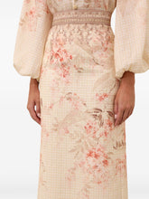 Zimmermann Illuminate Linen Graphic Pencil Midi Skirt Coral Pink White