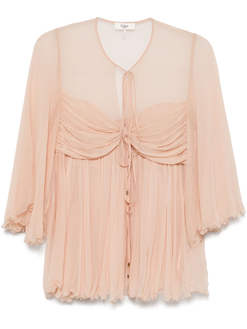 Chloè Silk Pleated Tank Top in Powder