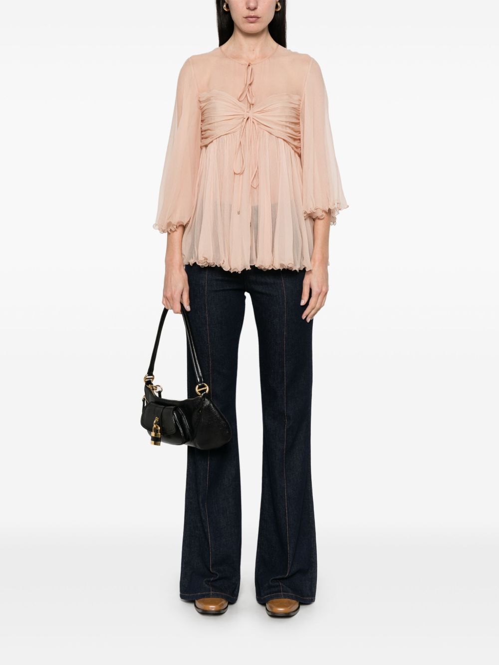 Chloè Silk Pleated Tank Top in Powder