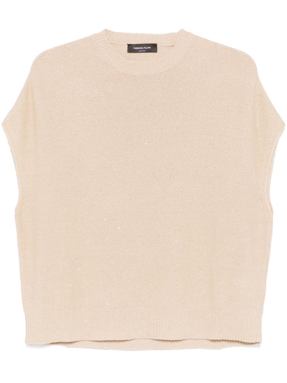Fabiana Filippi Crewneck Linen-Blend Sweater with Sequin Embellishments Beige
