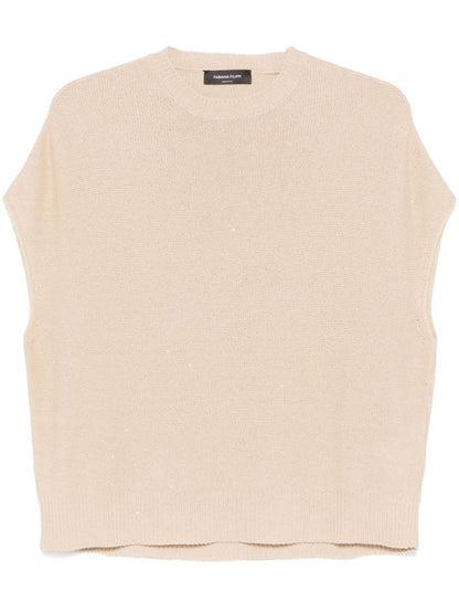 Fabiana Filippi Crewneck Linen-Blend Sweater with Sequin Embellishments Beige