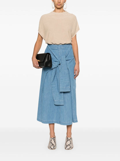 Fabiana Filippi Crewneck Linen-Blend Sweater with Sequin Embellishments Beige