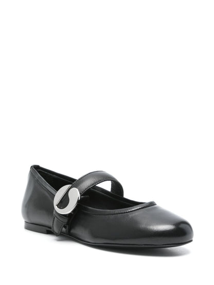 Coperni Flat Leather Ballet Flats with Logo Buckle Black