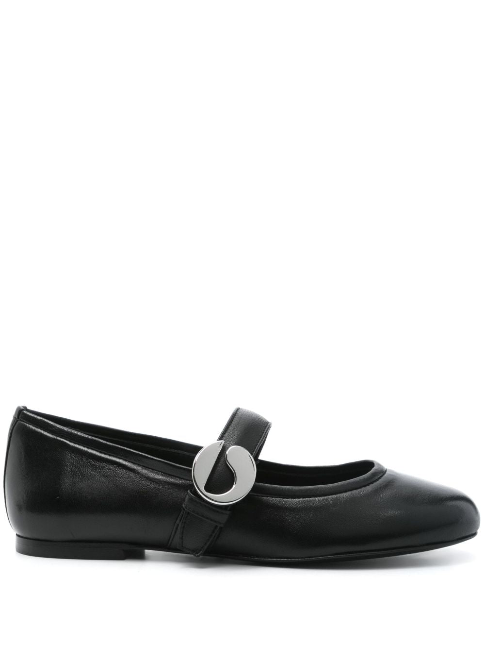 Coperni Flat Leather Ballet Flats with Logo Buckle Black