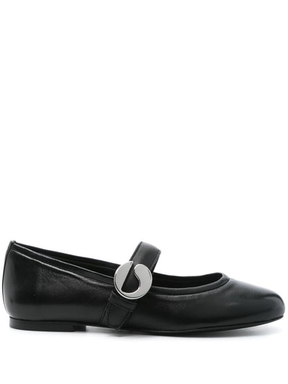 Coperni Flat Leather Ballet Flats with Logo Buckle Black