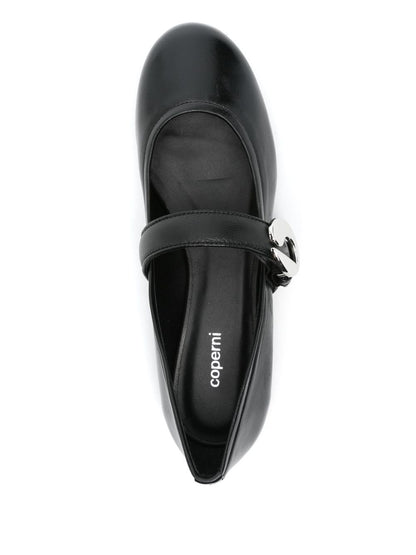 Coperni Flat Leather Ballet Flats with Logo Buckle Black