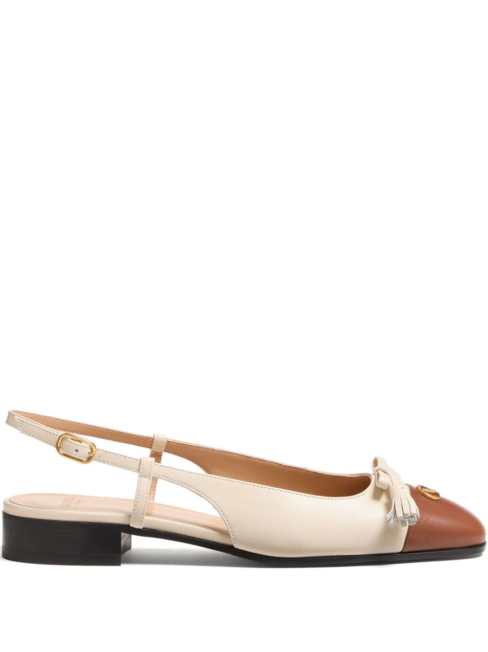Valentino Garavani Flat Leather Slingback Ballets With Bow White