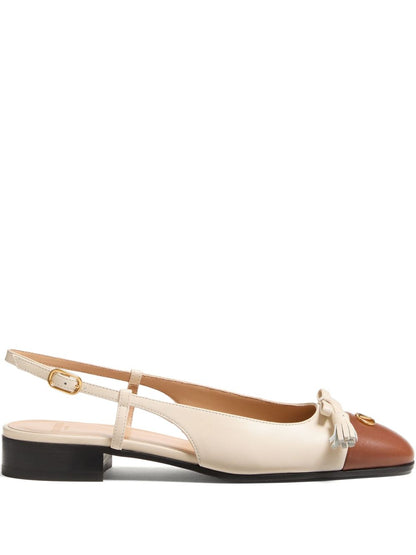 Valentino Garavani Flat Leather Slingback Ballets With Bow White