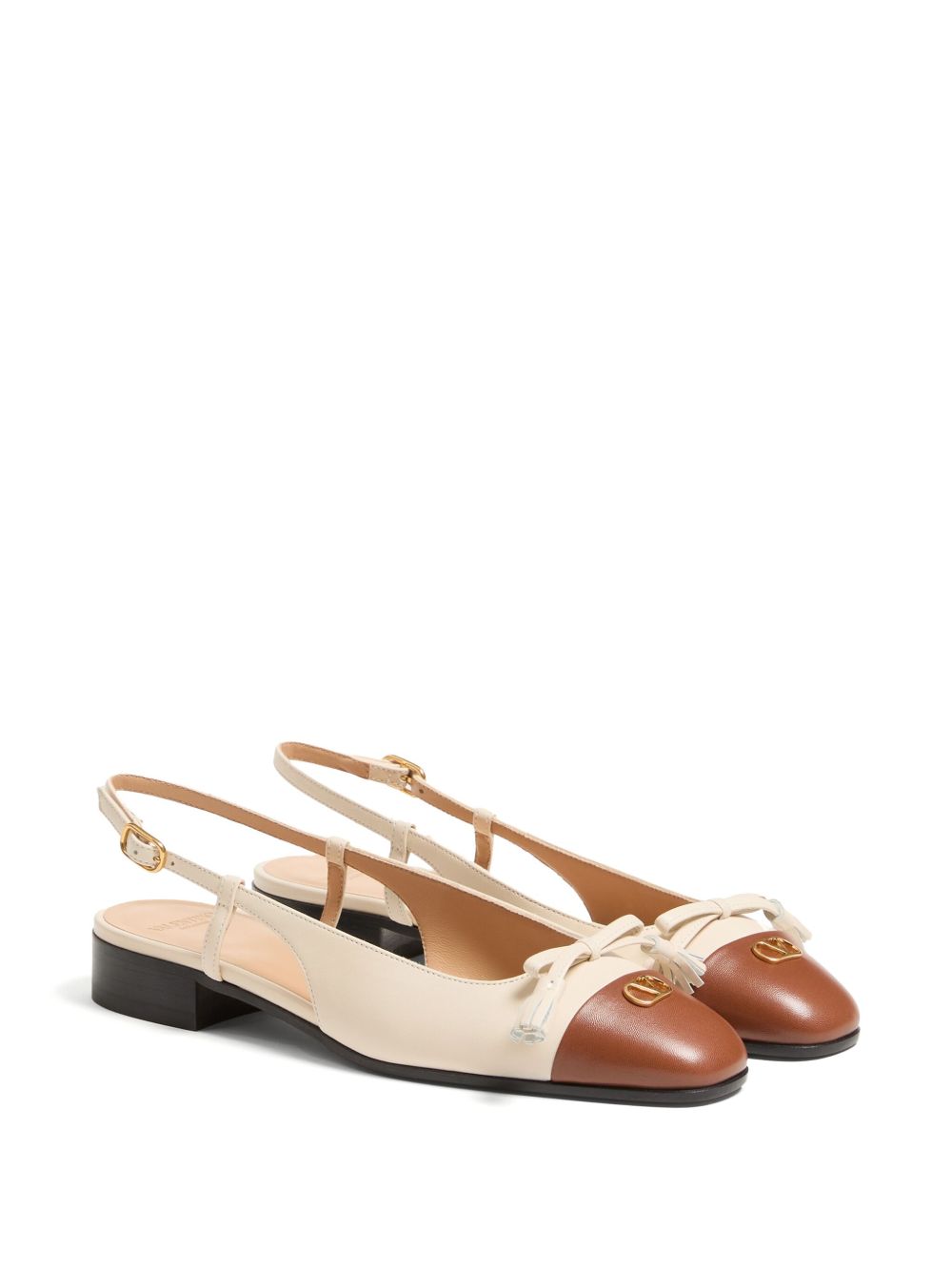 Valentino Garavani Flat Leather Slingback Ballets With Bow White