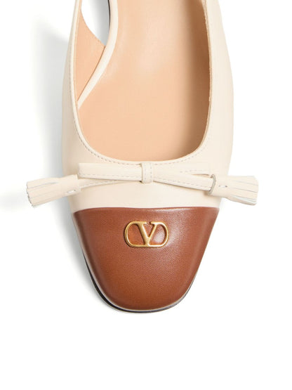 Valentino Garavani Flat Leather Slingback Ballets With Bow White