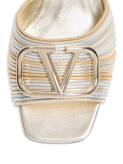 Valentino Garavani VLogo Signature Metallic Silver Slide Sandals 60mm Silver