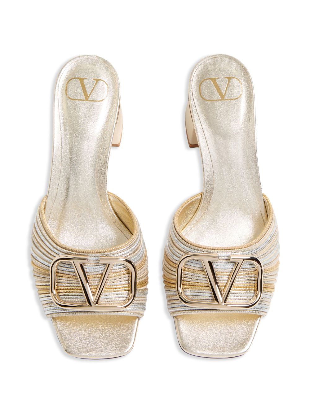 Valentino Garavani VLogo Signature Metallic Silver Slide Sandals 60mm Silver