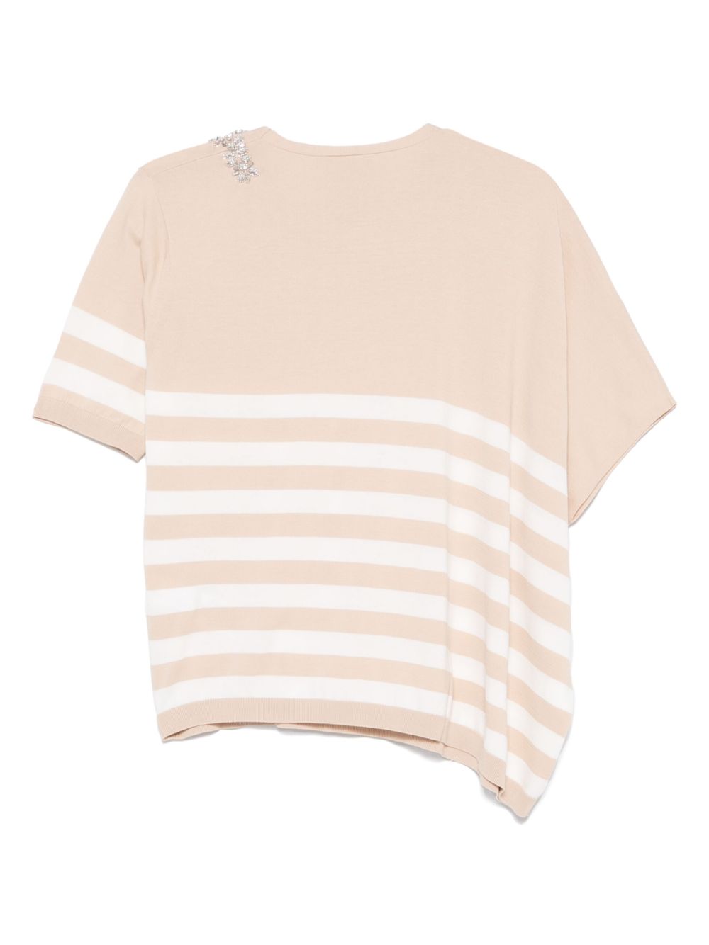 Semicouture Striped Crystal-Embellished Asymmetric Cotton Sweater Beige