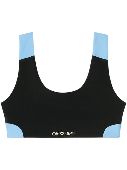 Off White Logo Colour-Block Scoop-Neck Bra Black