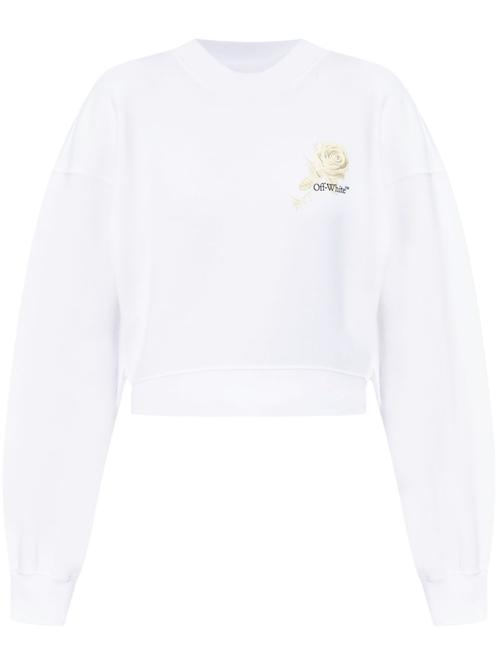 Off White Graphic Print Cropped Sweatshirt White