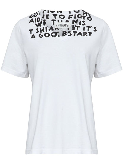 MM6 Maison Margiela V-Neck Printed Cotton T-Shirt White