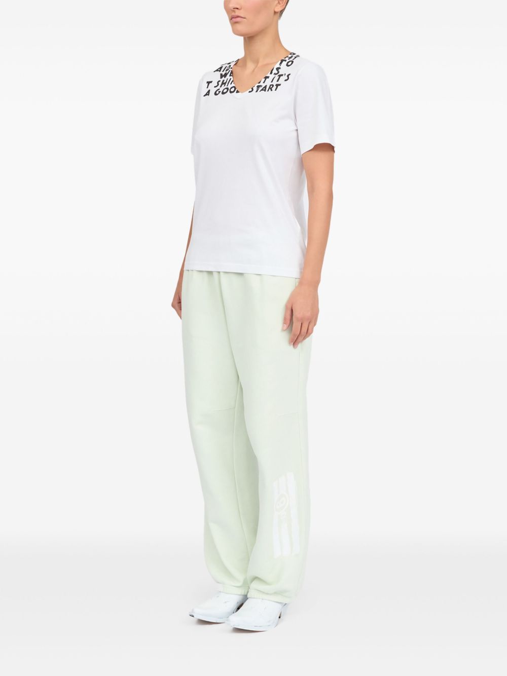 MM6 Maison Margiela V-Neck Printed Cotton T-Shirt White