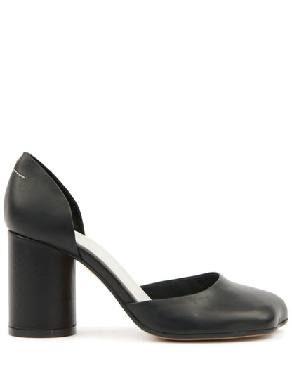 MM6 Maison Margiela With Heel Asymmetric Toe Black Leather Pumps Black