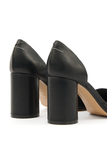 MM6 Maison Margiela With Heel Asymmetric Toe Black Leather Pumps Black