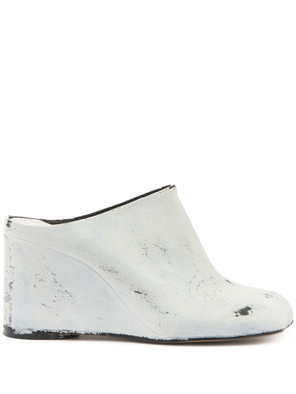 MM6 Maison Margiela Asymmetric Toe Leather Wedge Heel Sandals White