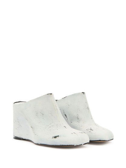 MM6 Maison Margiela Asymmetric Toe Leather Wedge Heel Sandals White