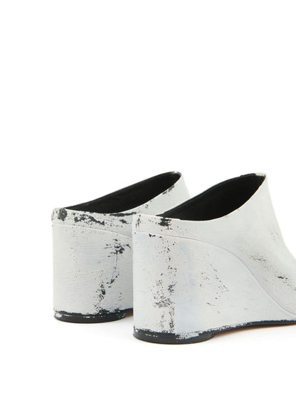 MM6 Maison Margiela Asymmetric Toe Leather Wedge Heel Sandals White