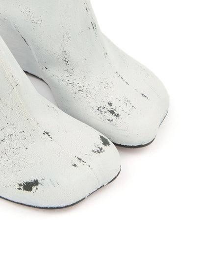 MM6 Maison Margiela Asymmetric Toe Leather Wedge Heel Sandals White