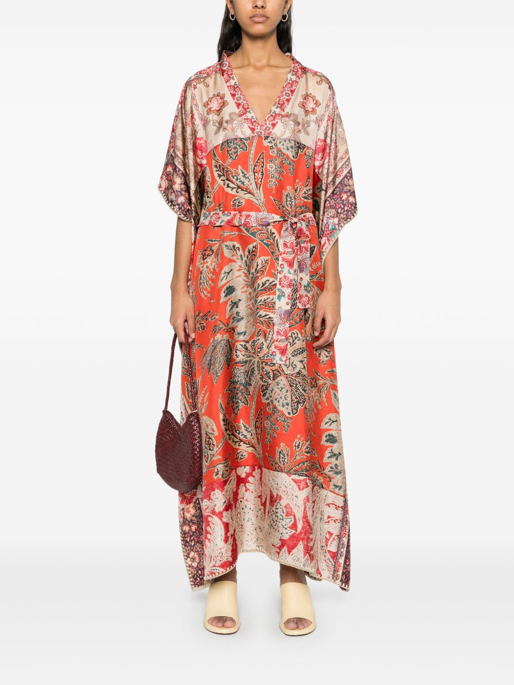 Pierre Louis Mascia Printed Silk Kaftan Red