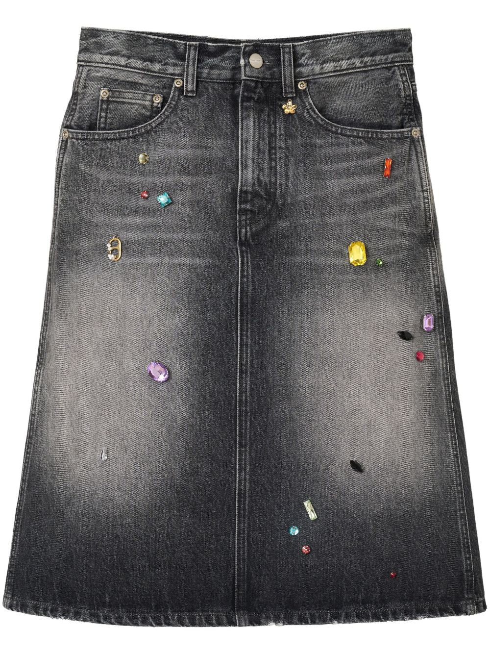 Marc Jacobs Embellished Denim Midi Skirt Dark Grey