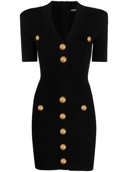 Balmain short knitted dress with golden buttons black