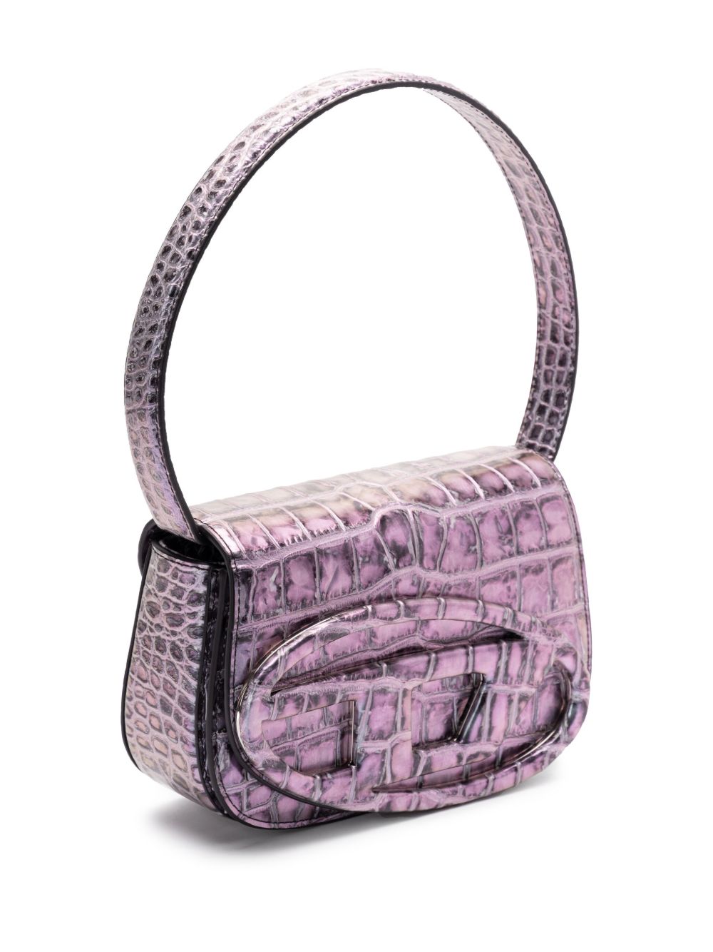 Diesel 1DR Grey Croc-Embossed Foldover Tote Bag Grey