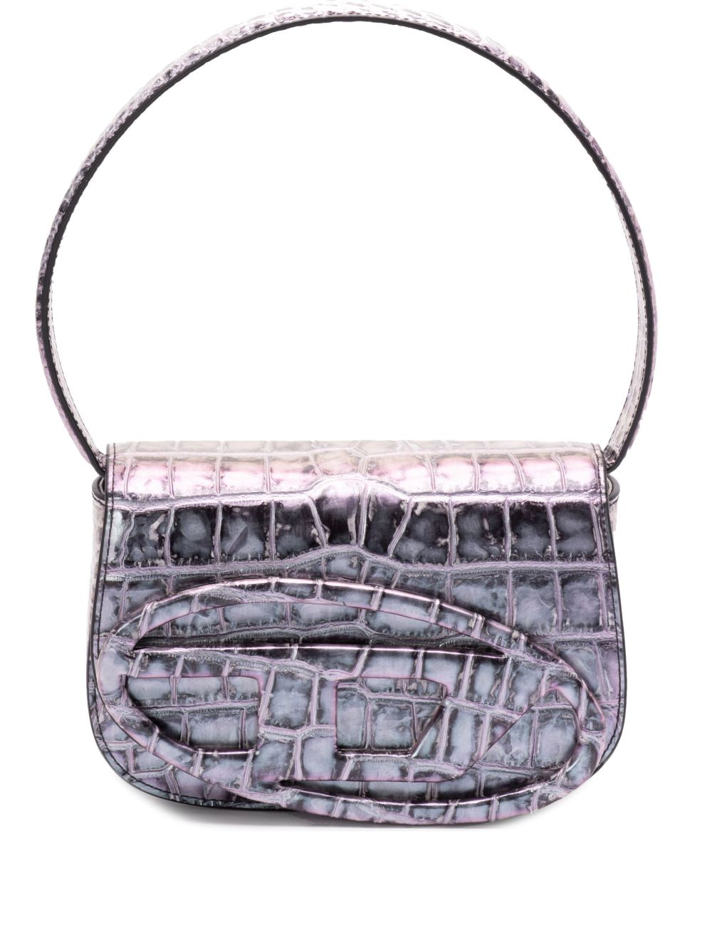 Diesel 1DR Grey Croc-Embossed Foldover Tote Bag Grey