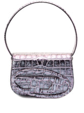 Diesel 1DR Grey Croc-Embossed Foldover Tote Bag Grey