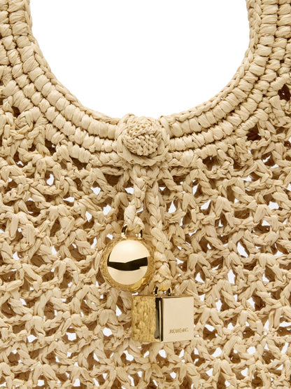 JACQUEMUS The Small Round Spiaggia Rafia Handbag Beige