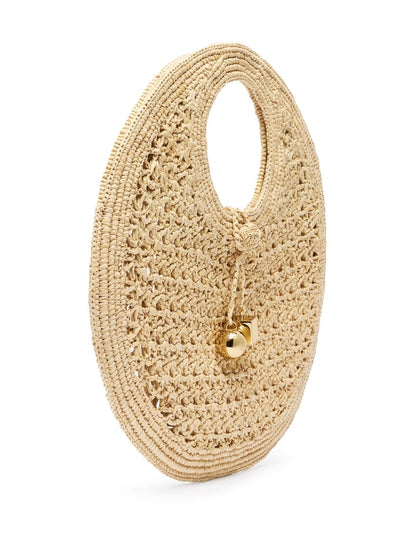 JACQUEMUS The Small Round Spiaggia Rafia Handbag Beige