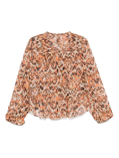 Isabel Marant Ametissa Ruched Silk Semi-Sheer Blouse Orange